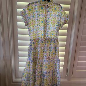 Geometric Patterned Yellow and Pink Dress